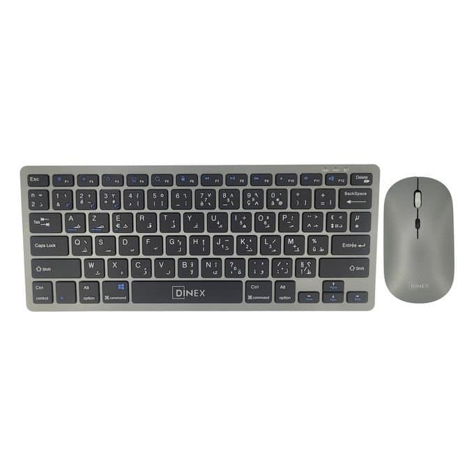 DINEX BK1000 Clavier (AZERTY) et Souris sans fil 2.4 Ghz et Bluetooth Haute Qualité - Gris