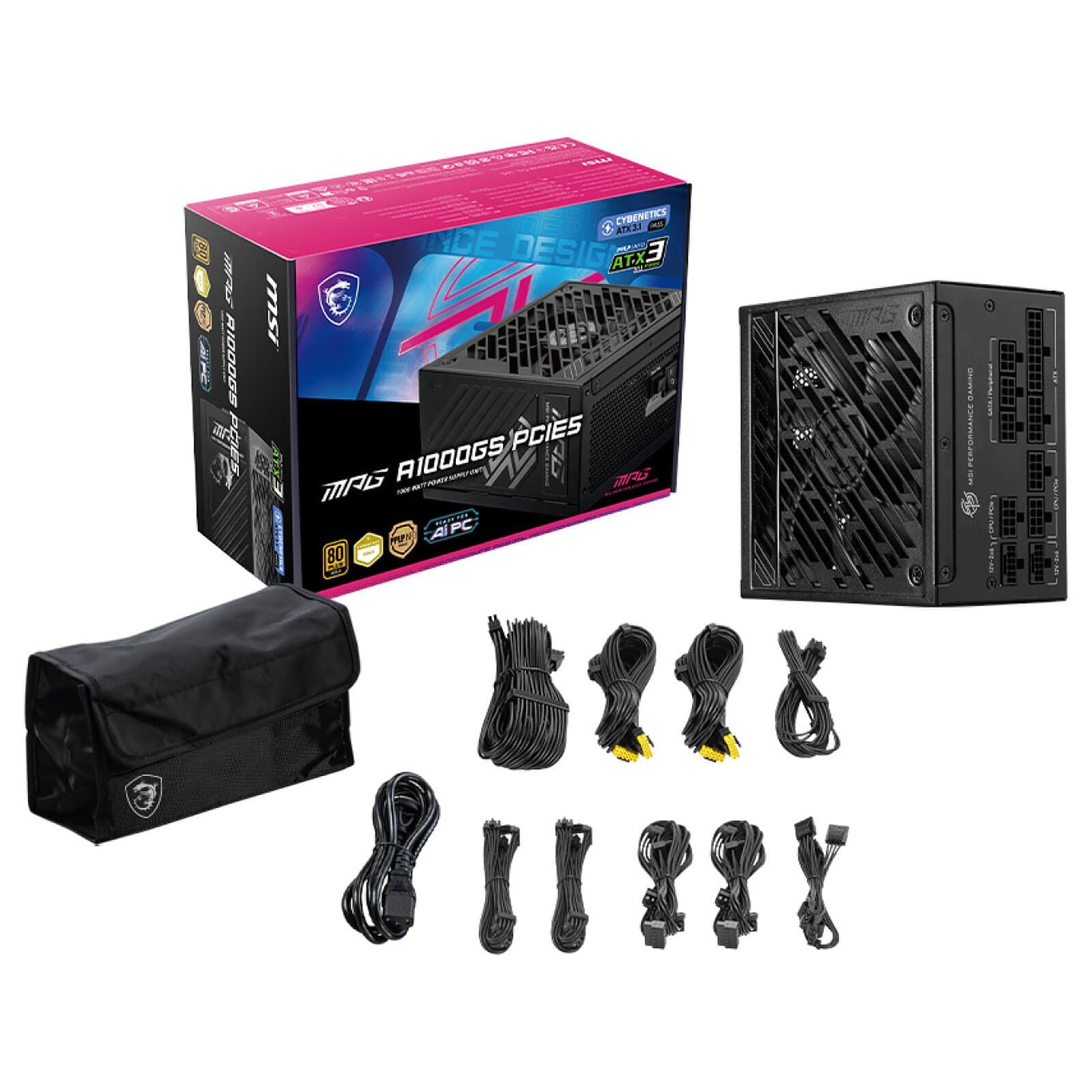 MSI MPG A1000GS PCIe 5.0 – Alimentation 1000W 80+ Gold | Full Modular | ATX 3.0