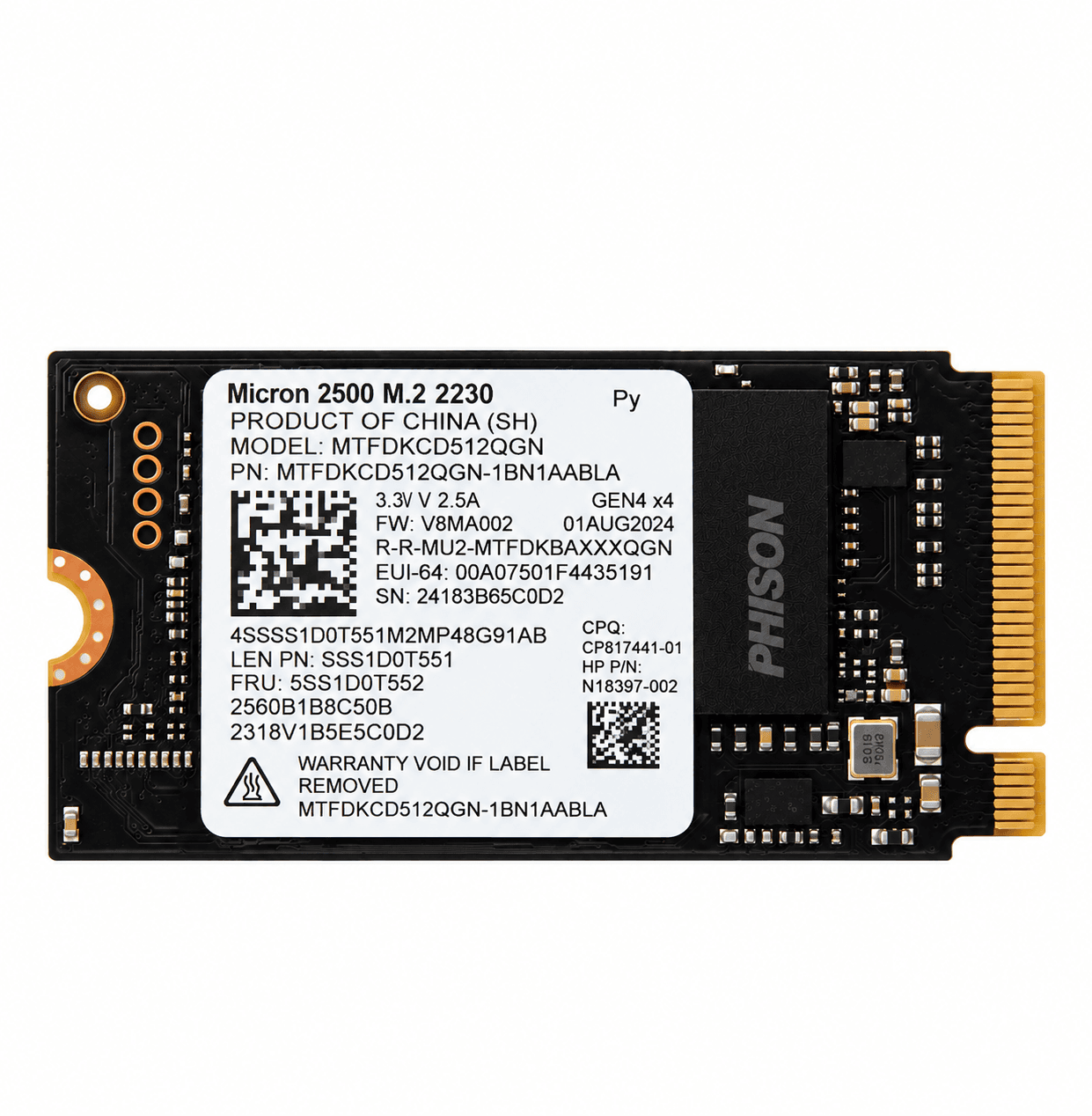 Micron 512GB 2500 Gen4 M.2 2230 NVMe SSD TRAY