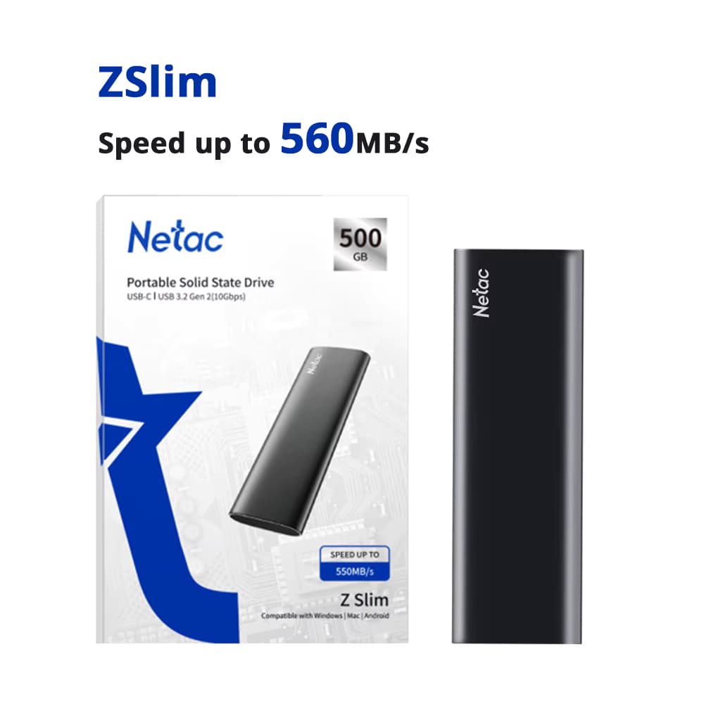 NETAC Z SLIM | 500GB | USB 3.2 Gen 2 | Type-C | Jusqu'à 550MB/s | BLACK
