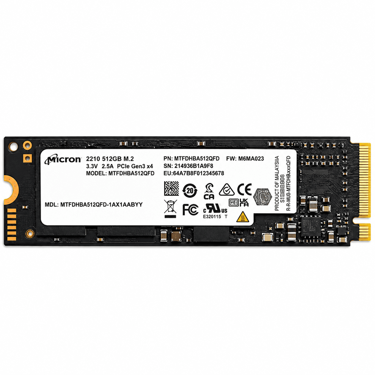 MICRON 2210 | 512GB PCIe Gen3x4 NVMe | M.2 2280