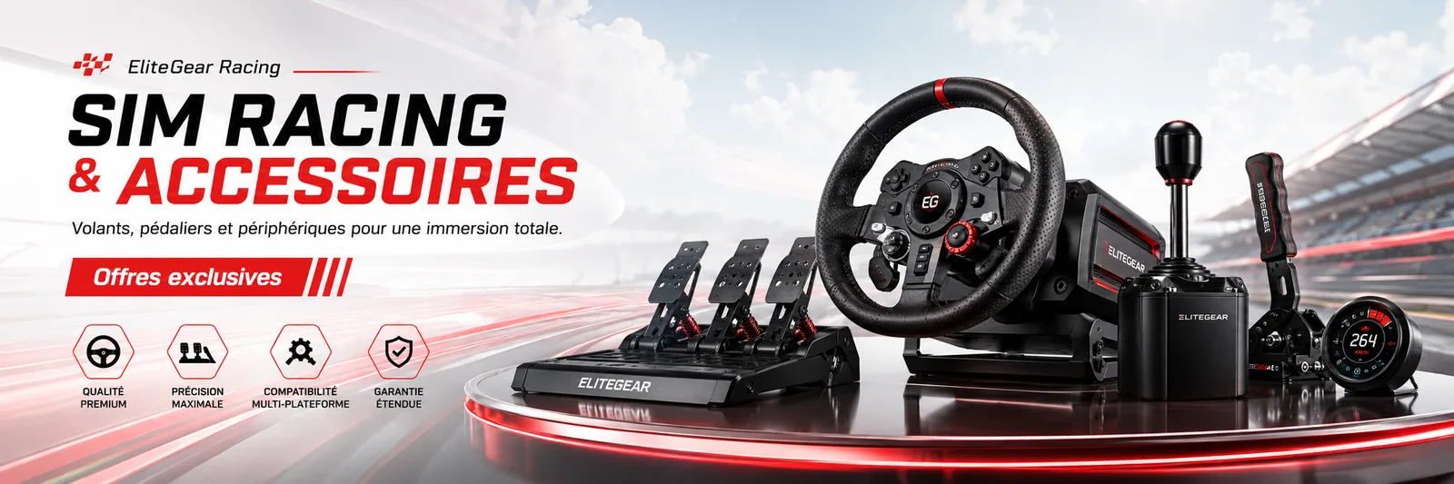 EliteGear sim racing accessoires banner