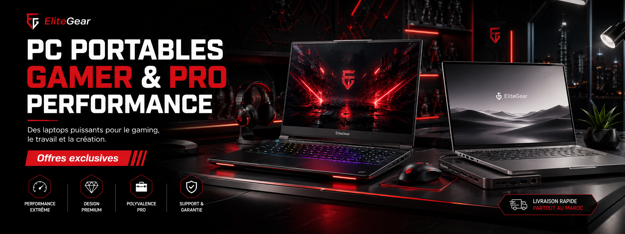 EliteGear laptops gaming et professionnels banner
