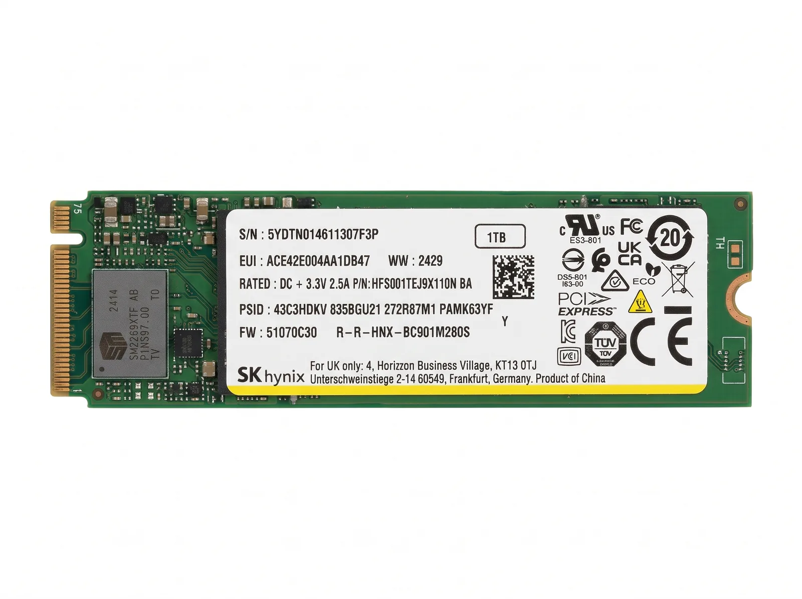 SK Hynix 1TB M.2 2280 NVMe PCIe SSD (ACE42E004AA1DB47) | OCCASION